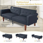 Canapé-lit convertible moelleux de 68 po avec dossier réglable et pieds en bois massif