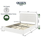Lit plateforme rembourré en bouclette ivoire Queen Size