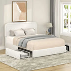 Lit plateforme rembourré en bouclette ivoire Queen Size
