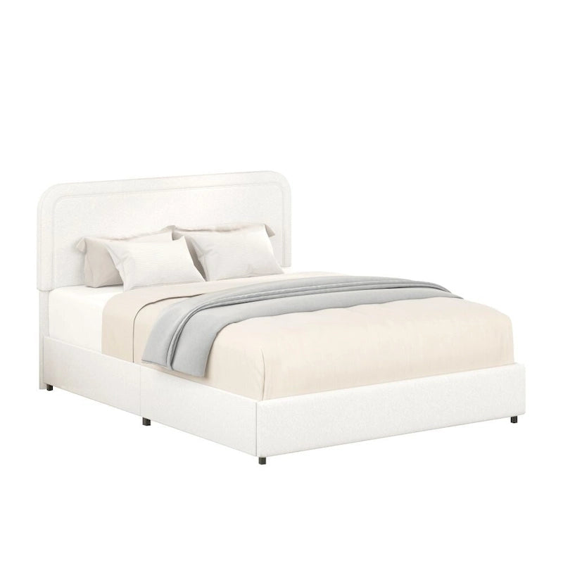 Lit plateforme rembourré en bouclette ivoire Queen Size