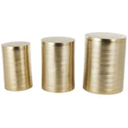 Metal Ribbed or Metallic Ribbed Drum Side End Accent Table - Set of 3 Silver or Gold - Roche River Decor