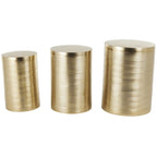 Metal Ribbed or Metallic Ribbed Drum Side End Accent Table - Set of 3 Silver or Gold - Roche River Decor