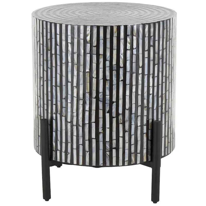 Mother of Pearl Shell Geometric Handmade Inlay Side End Accent Table with Black Legs - Multi Colored - Roche River Decor