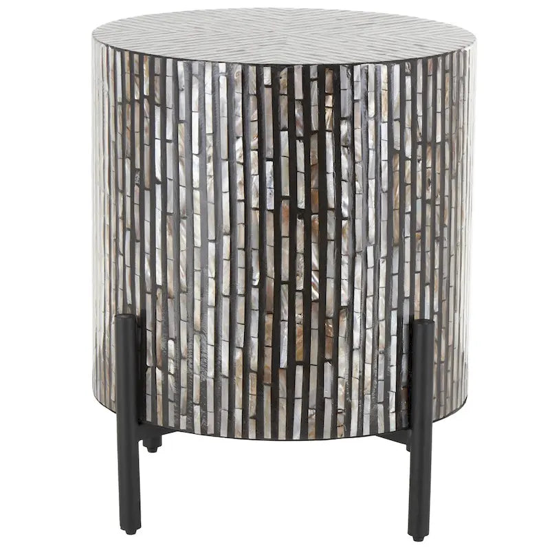 Mother of Pearl Shell Geometric Handmade Inlay Side End Accent Table with Black Legs - Multi Colored - Roche River Decor