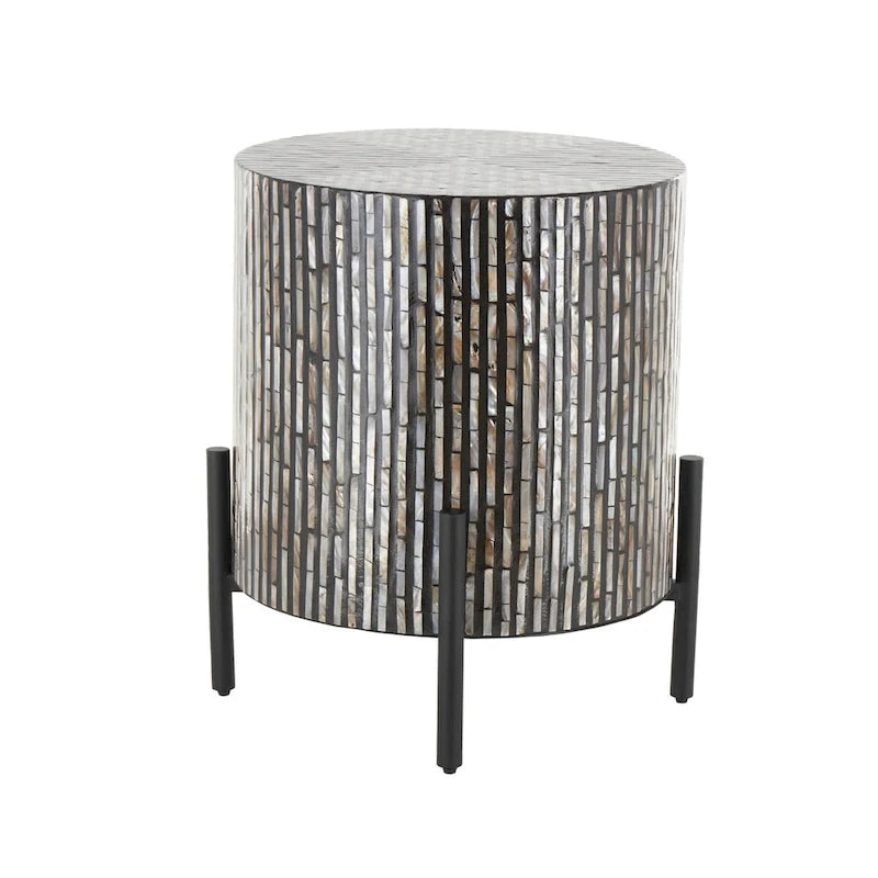 Mother of Pearl Shell Geometric Handmade Inlay Side End Accent Table with Black Legs - Multi Colored - Roche River Decor