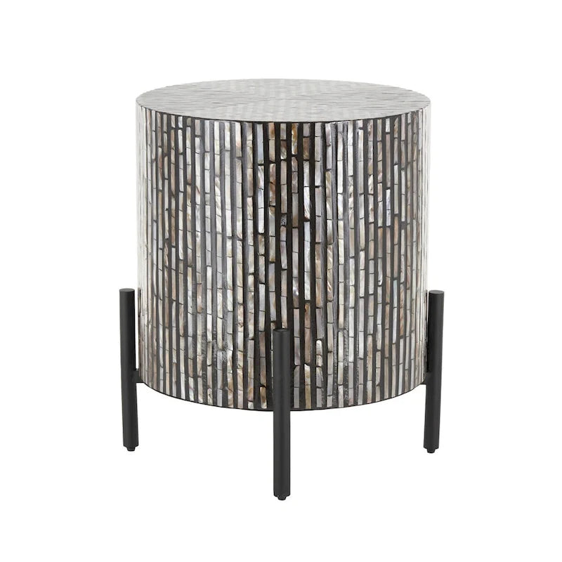 Mother of Pearl Shell Geometric Handmade Inlay Side End Accent Table with Black Legs - Multi Colored - Roche River Decor