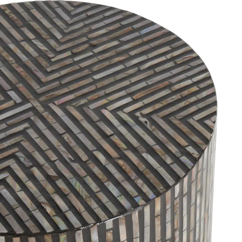 Mother of Pearl Shell Geometric Handmade Inlay Side End Accent Table with Black Legs - Multi Colored - Roche River Decor