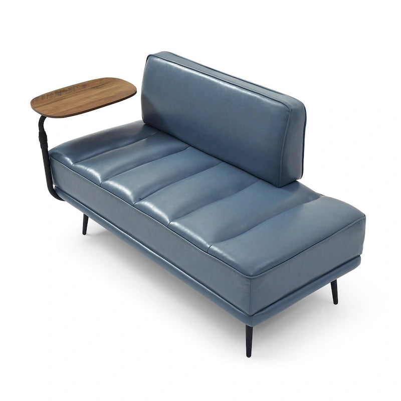56.3Width End of Bed Bench,Faux Leather Upholstered With side table,360-degree Swivel tray couch,Entryway Ottoman,Metal Legs