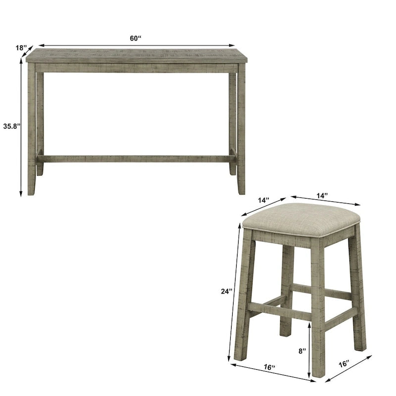 Table hauteur comptoir 4 pièces avec tabourets rembourrés en tissu