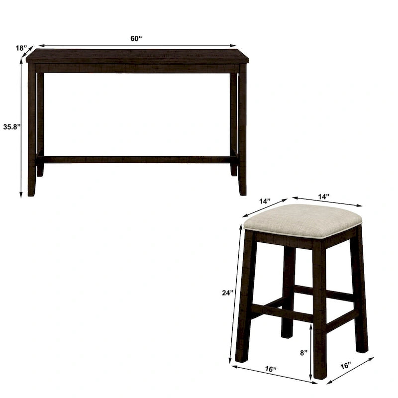 Table hauteur comptoir 4 pièces avec tabourets rembourrés en tissu