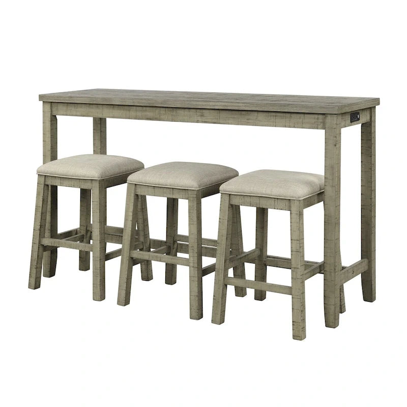 Table hauteur comptoir 4 pièces avec tabourets rembourrés en tissu