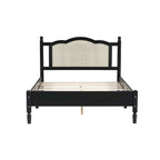 Wooden Platform Bed with Natural Rattan Headboard
