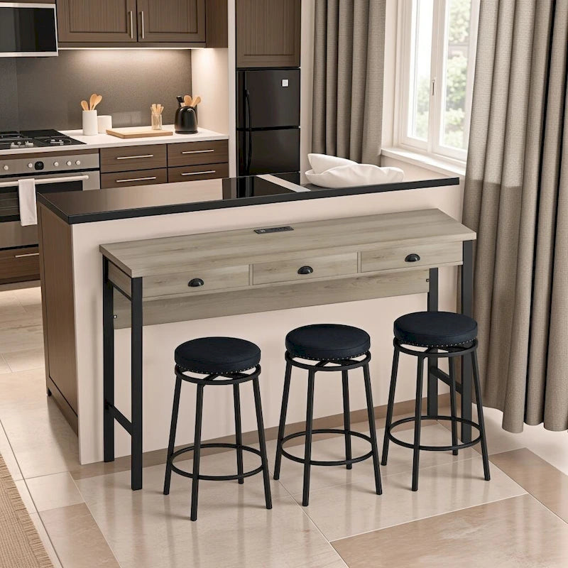 3-Drawer Long Dining Table Set