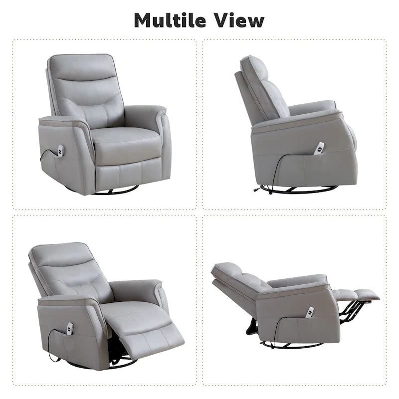 HOMYKA Swivel Power Recliner Faux Leather Glider With USB Port