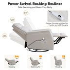 HOMYKA Swivel Power Recliner Faux Leather Glider With USB Port