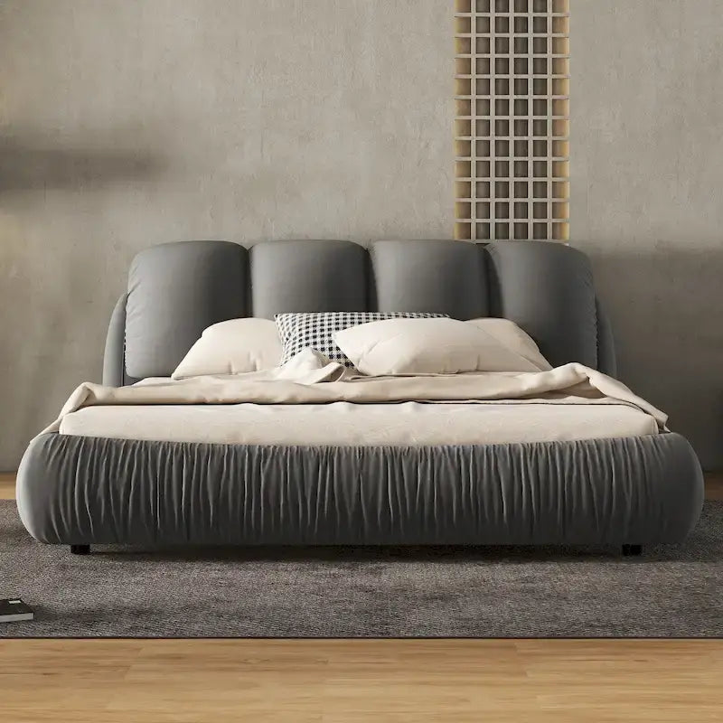 Queen Size Luxury Upholstered Bed With Thick Headboard, Vevet Queen Bed with Oversized Padded Backrest