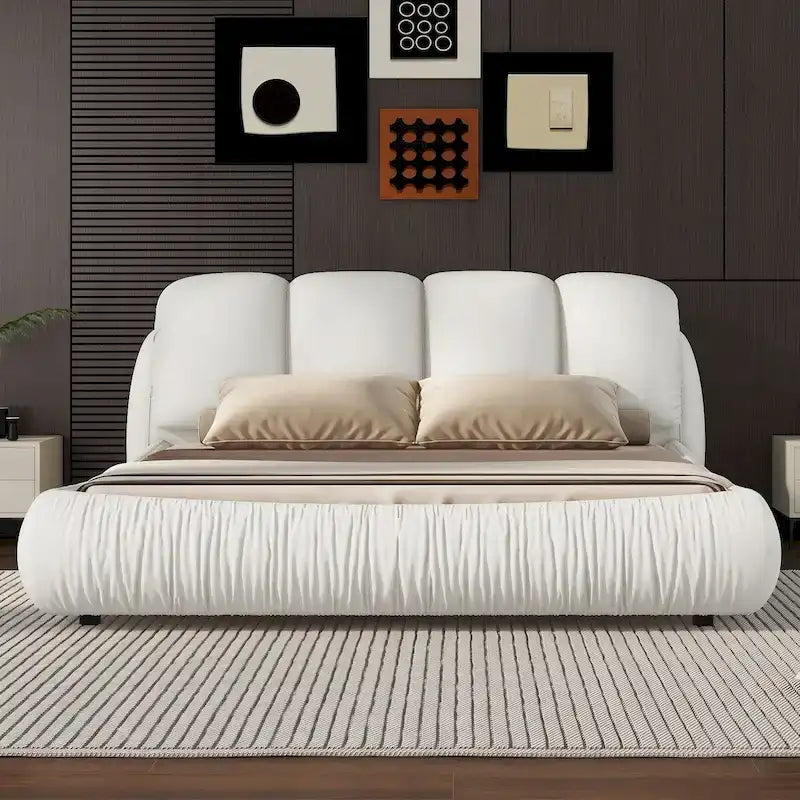 Queen Size Luxury Upholstered Bed With Thick Headboard, Vevet Queen Bed with Oversized Padded Backrest