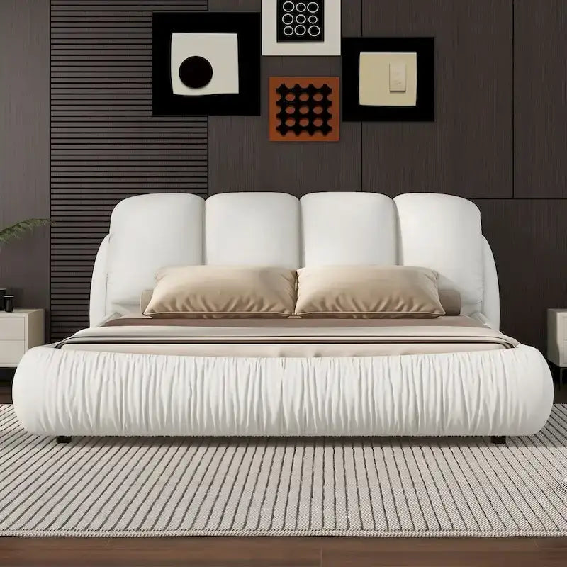 Queen Size Luxury Upholstered Bed With Thick Headboard, Vevet Queen Bed with Oversized Padded Backrest
