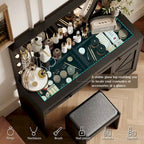 Roomfitters Farmhouse Makeup Vanity with Lights, Vanity Desk with Barn Door, 2 Drawers Makeup Table with Lighted Mirror