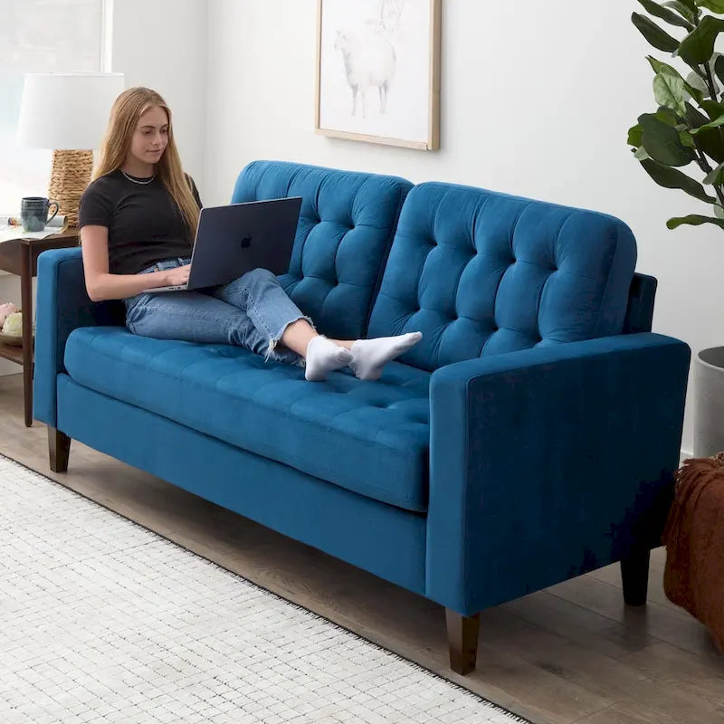 Brookside Brynn 76-in. Square-arm Faux Leather/Velvet/Fabric Sofa