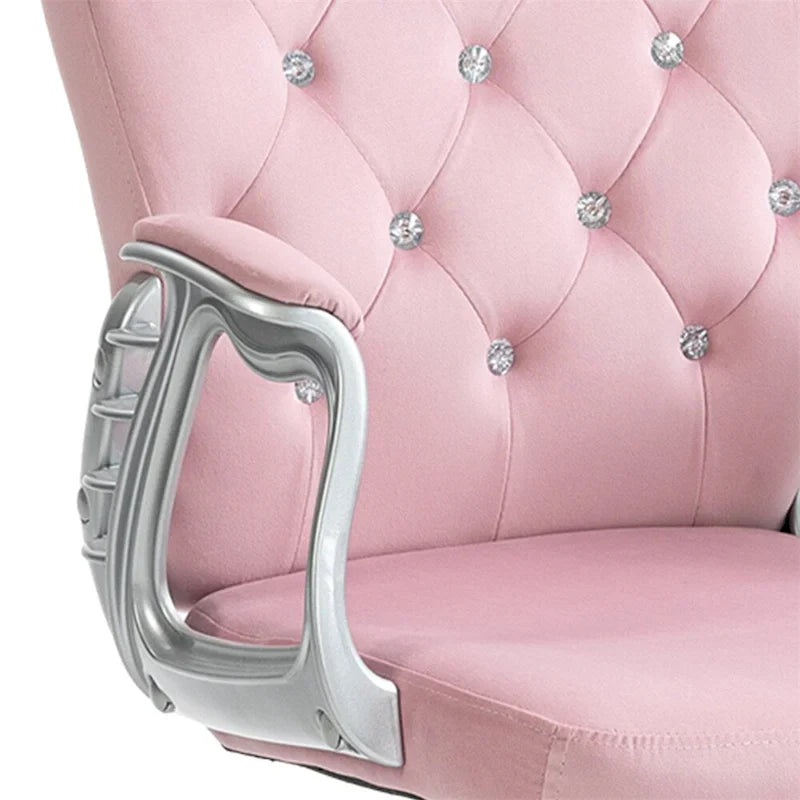 Velvet Adjustable Height Home Office Chair w/ Padded Armrests & Wheel - N/A