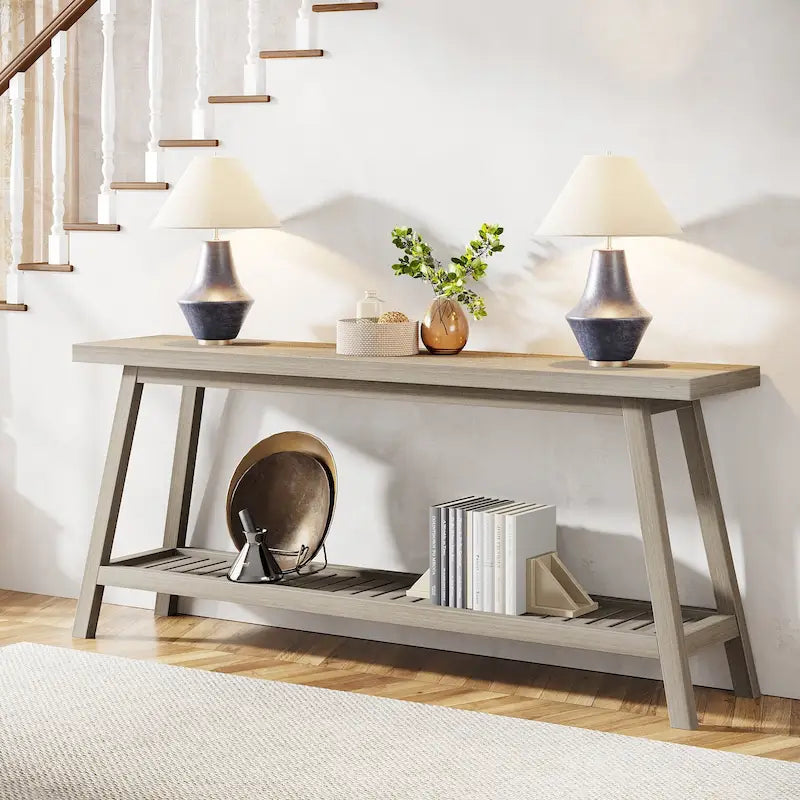 70.9 Inches Farmhouse Console Entryway Table 2 Tiers Narrow Long Behind Couch Sofa Table