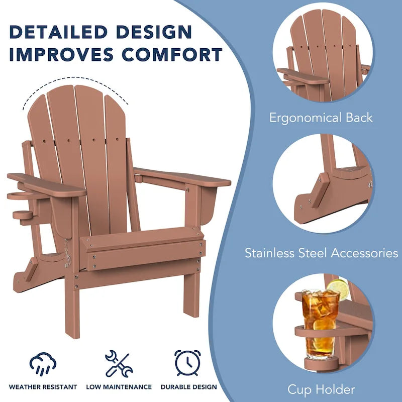 Outdoor Folding Adirondack Chair Patio Chair with Cup Holder