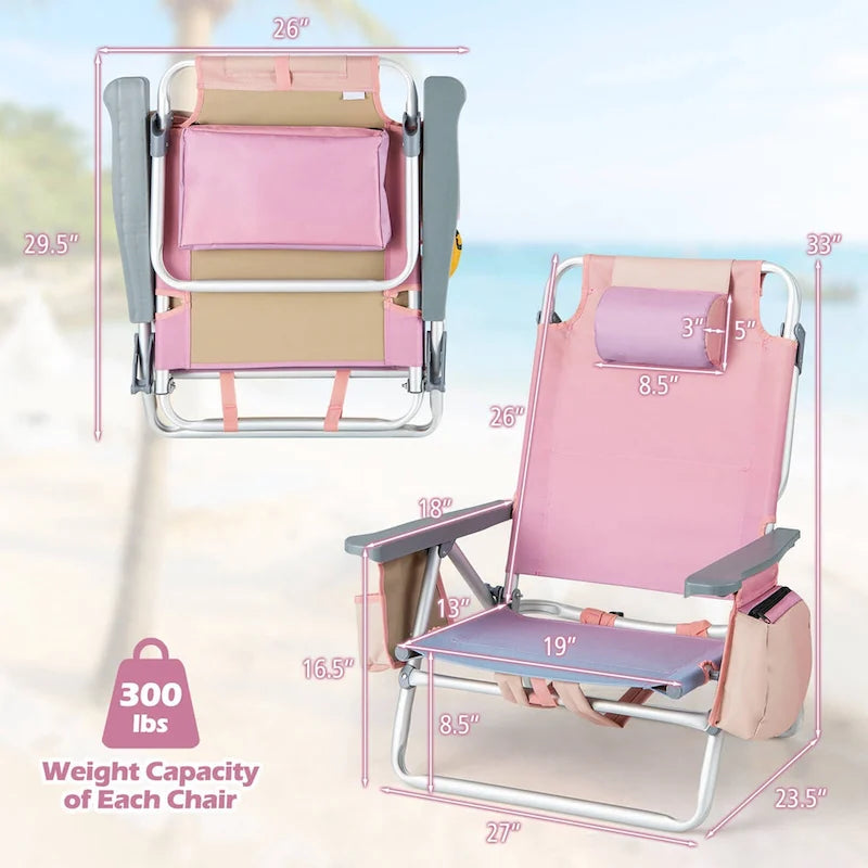 Lot de 4 chaises de plage pliantes de randonnée Costway, 5 positions d'extérieur - Voir détails