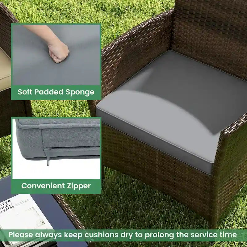 Costway 4 PCS Patio Furniture Set with Washable Cushions and Tempered - See Details