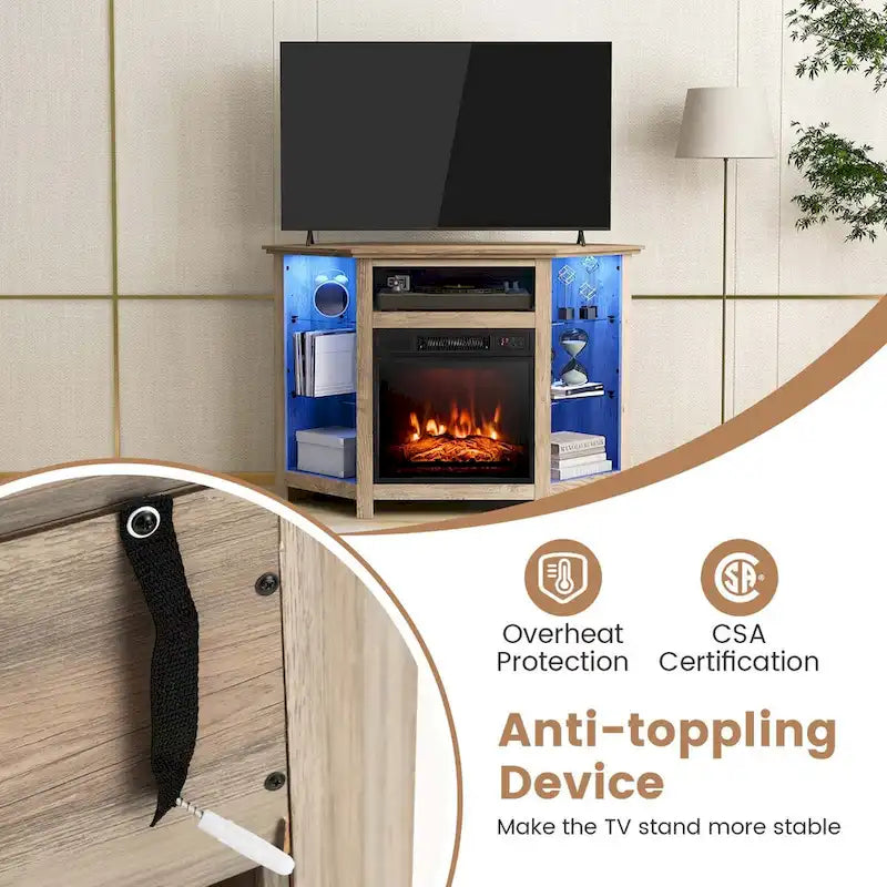 Costway Fireplace TV Stand w/ Led Lights & 18  Electric Fireplace for - See Details