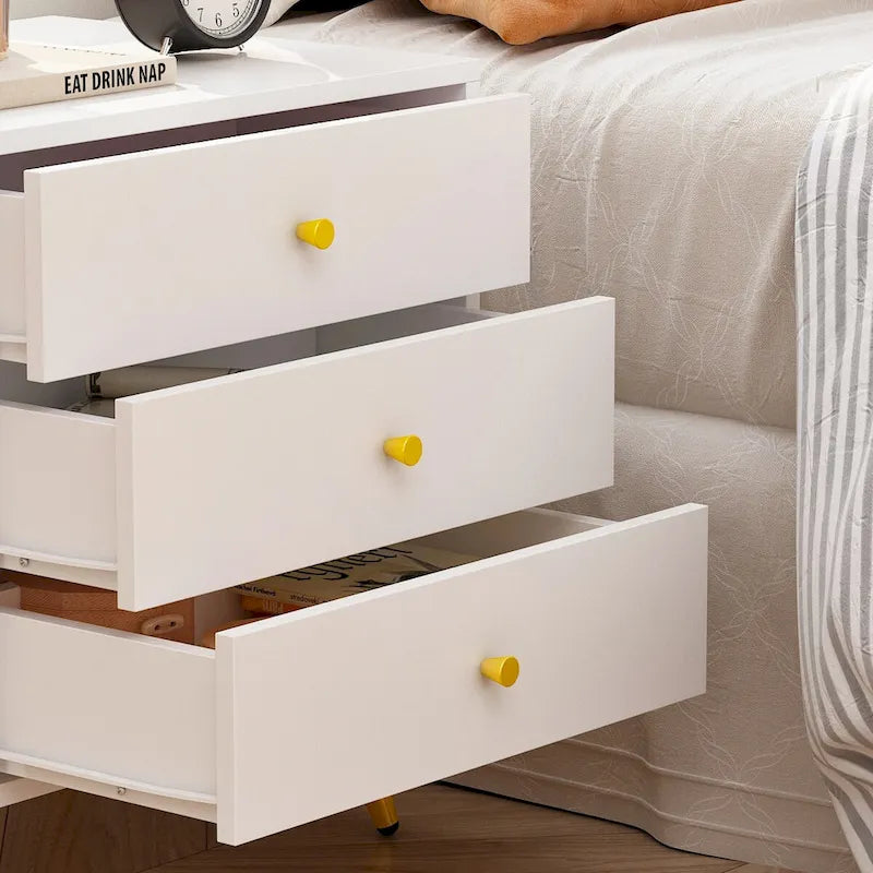 White Nightstands Bedside Table End Table Gold Metal Legs1 Pcs