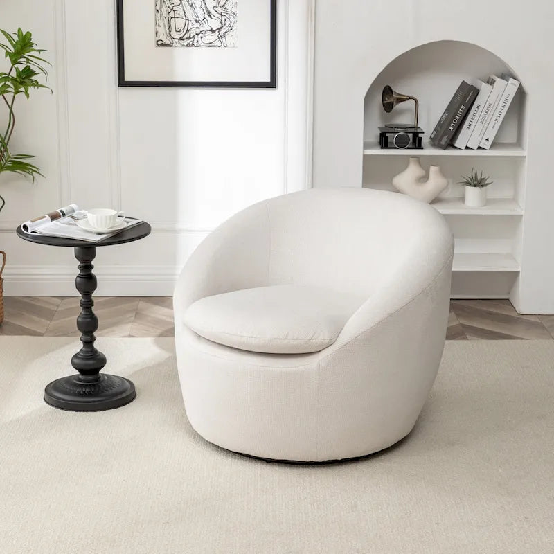 Swivel Barrel Chair - 360掳 Rotation - Boucle Fabric