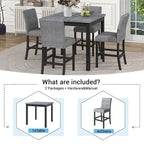 5 Piece Counter Height Dining Set, Wood Dining Table Set with Rectangle Table and 4 Upholstered High Back Chairs