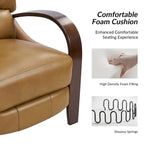 Alex Mid-century Modern Cigar Genuine Leather Manual Recliner with Wooden Curved Arms