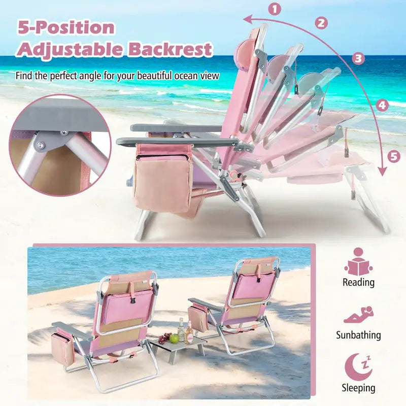 Lot de 4 chaises de plage pliantes de randonnée Costway, 5 positions d'extérieur - Voir détails