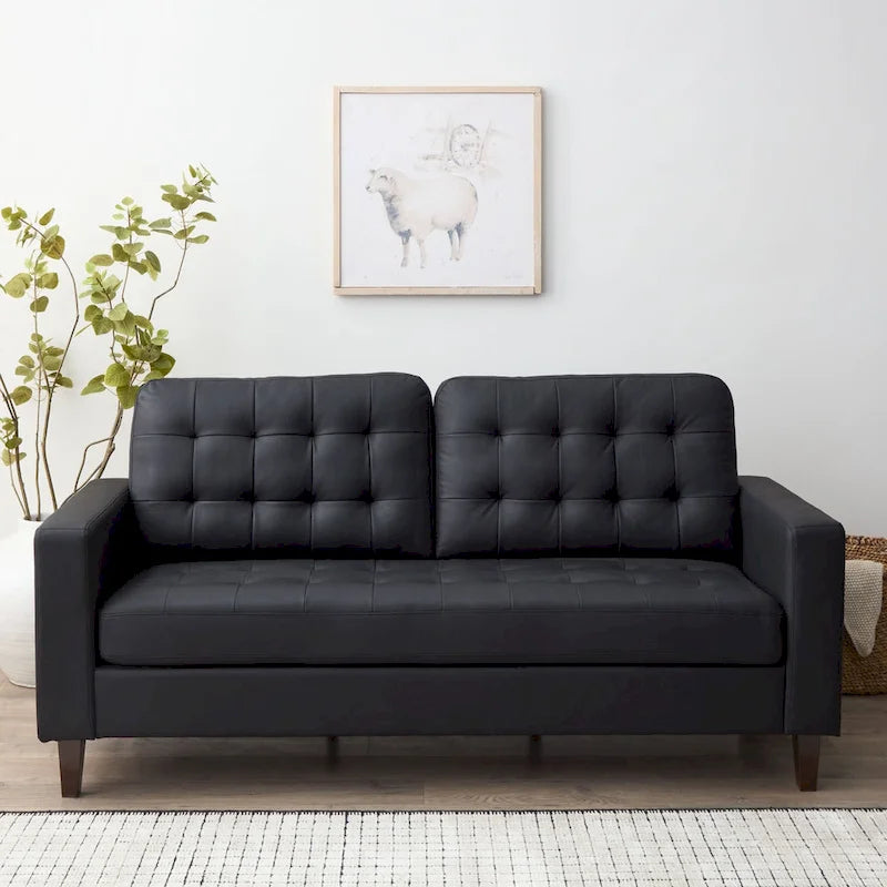 Brookside Brynn 76-in. Square-arm Faux Leather/Velvet/Fabric Sofa