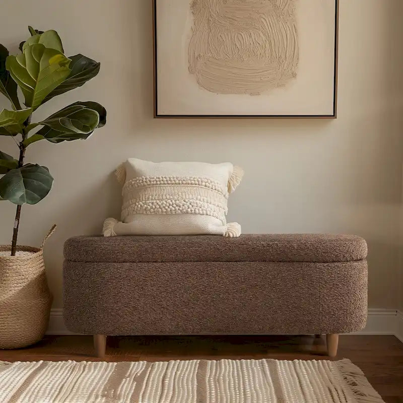 INK+IVY Bailey Taupe Boucle Flip Top Storage Bench