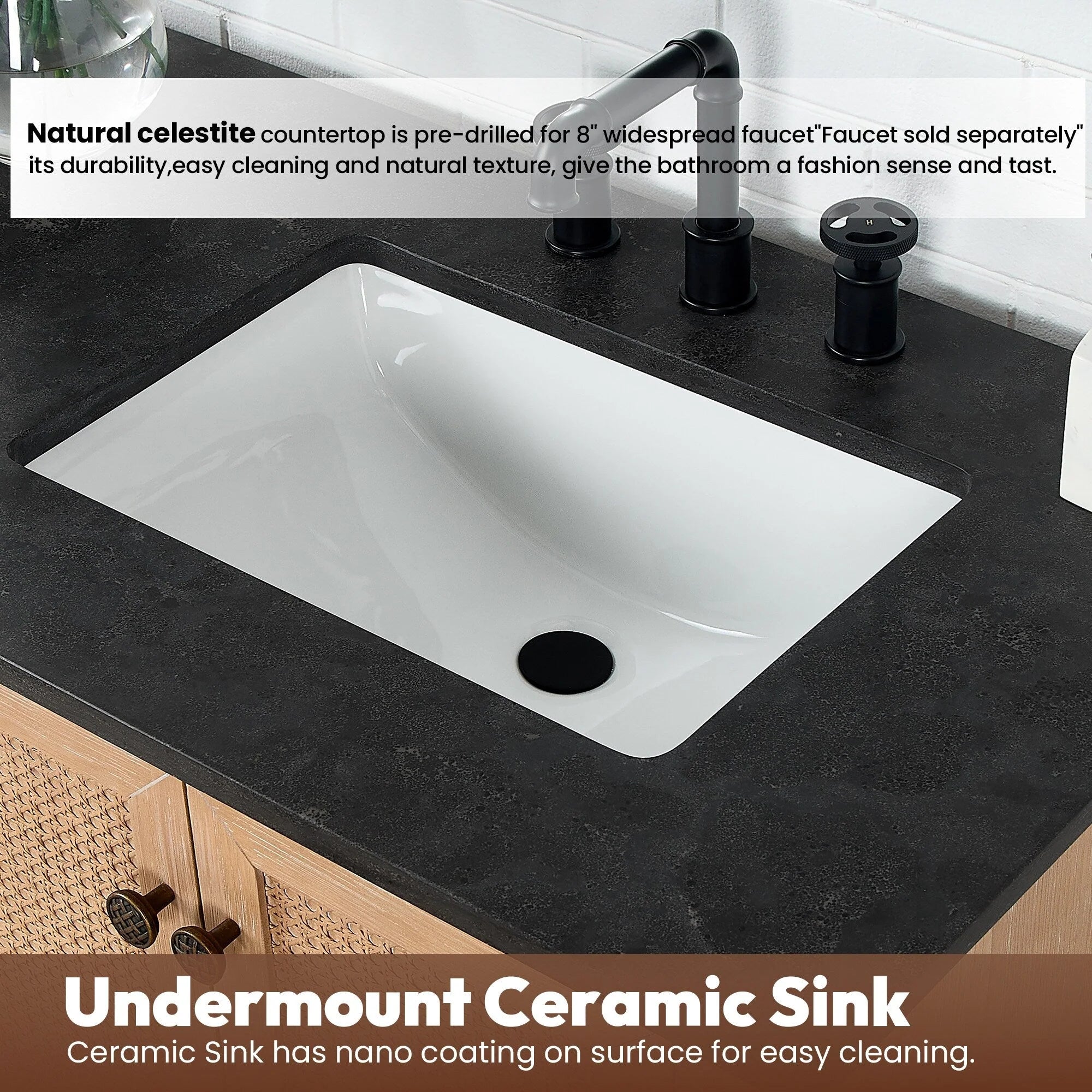 Hervas Bath Vanity with Natural Marble Top without Mirror