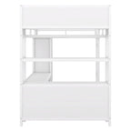 Off-White Metal Loft Bed with Desk and Wardrobe - Full Size