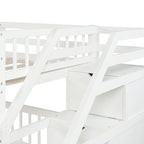 Twin Over Full Wood Loft Bed with Staircase,High Guardrails and Ladder
