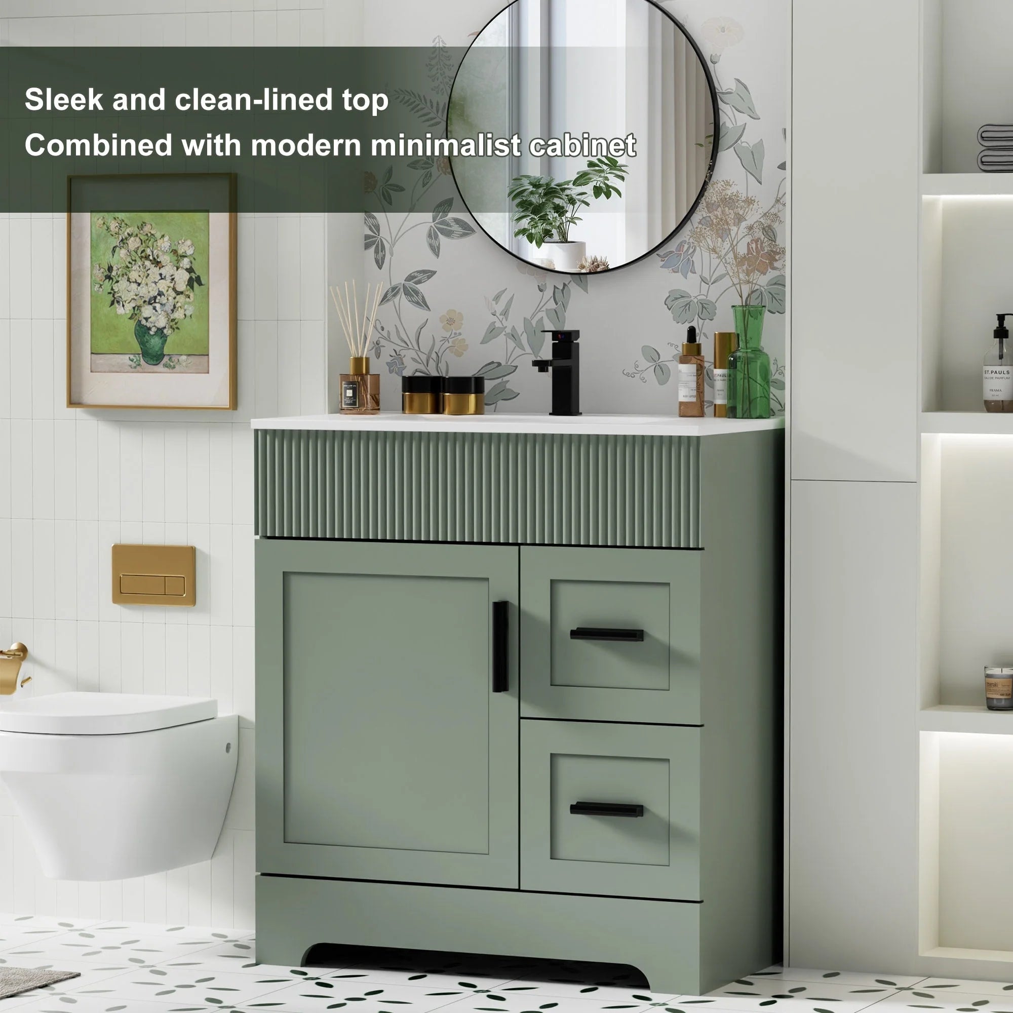 Wavy Line 30/36/48 Bathroom Vanity Set with Sink & Faucet