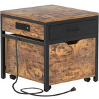 Mini Fridge Stand with Charge Station, Side/ End Table with Storage Drawers and Rolling Cabinet