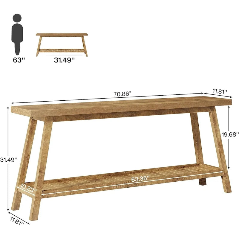 70.9 Inches Farmhouse Console Entryway Table 2 Tiers Narrow Long Behind Couch Sofa Table