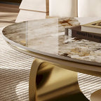 51 Modern Pandora Oval Coffee Table with Glossy Sintered stone top, Luxury Coffee Table, Stainless Steel Legs for Livingroom