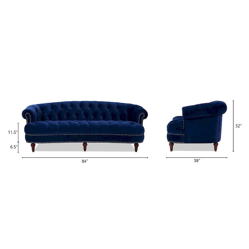 La Rosa 84 Mid-Century Modern Velvet Upholstered Chesterfield Tufted Sofa