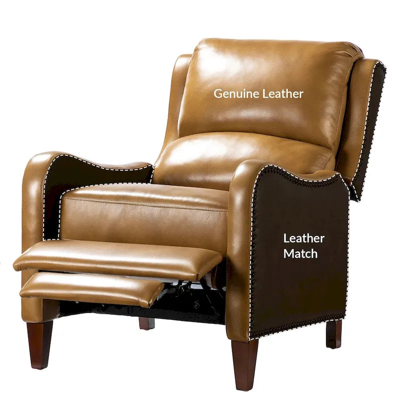Brigida Modern Genuine Leather Nailhead Trim Recliner with Adjustable Footrest Set of 2 by HULALA HOME