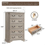 Farmhouse 5 Drawers Dresser, Wood Chest of Drawers, Dressers Organizer