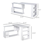 HOMCOM 360 Rotating L-Shaped Corner Desk: White, with Storage Shelves