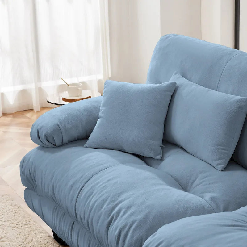 L Shaped Loveseat Sofa Chenille Sectional Couch with Lumbar Pillows