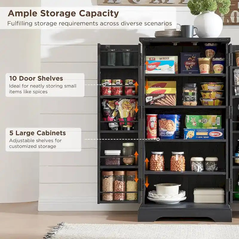 47 Farmhouse Kitchen Pantry, Storage Cabinet with Barn Doors - N/A